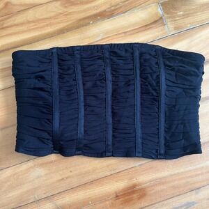 Klesis Black Ruched Mesh Corset Tube Top Bustier Zipper Size Small